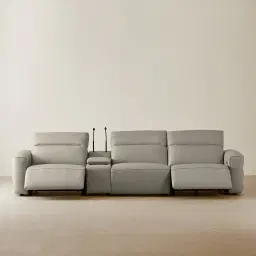 Amelie Milk Coffee Leather 3 Pieces Modular Dual Electric Recliner With Rectangle Console