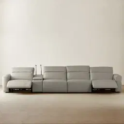 Amelie Milk Coffee Leather 4 Pieces Modular Dual Electric Recliner With Rectangle Console