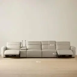 Amelie Milk Coffee Leather 4 Pieces Modular Dual Electric Recliner With Rectangle Console
