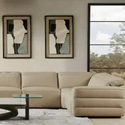 Amelie Almond Cream Leather Modular Dual Electric Recliner With Single Rectangle Console