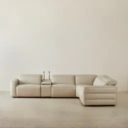 Amelie Almond Cream Leather Modular Dual Electric Recliner With Single Rectangle Console