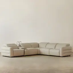 Amelie Almond Cream Leather Modular Dual Electric Recliner With Single Rectangle Console