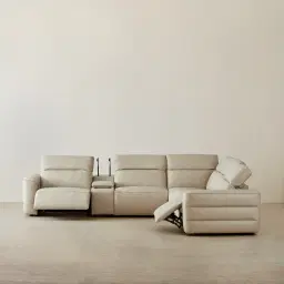 Amelie Almond Cream Leather Modular Dual Electric Recliner With Single Rectangle Console