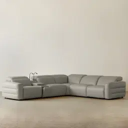 Amelie  Milk Coffee Leather Modular Dual Electric Recliner With Single Rectangle Console