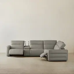 Amelie  Milk Coffee Leather Modular Dual Electric Recliner With Single Rectangle Console