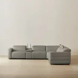 Amelie Milk Coffee Leather Modular Dual Electric Recliner With Dual Rectangle Consoles