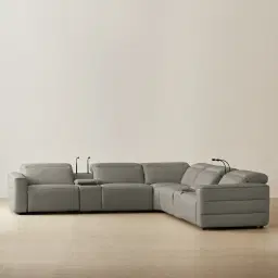 Amelie Milk Coffee Leather Modular Dual Electric Recliner With Dual Rectangle Consoles