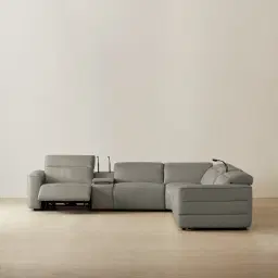 Amelie Milk Coffee Leather Modular Dual Electric Recliner With Dual Rectangle Consoles