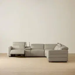 Amelie Milk Coffee Leather Modular Dual Electric Recliner With Dual Rectangle Consoles