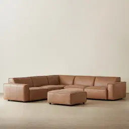 Lainey Medium Tan Modular Leather Sofa with Ottoman