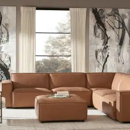 Lainey Medium Tan 3 Pieces Modular Leather Sofa with Corner
