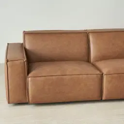 Lainey Medium Tan 3 Pieces Modular Leather Sofa with Corner