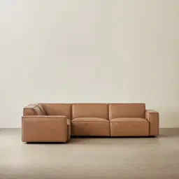 Lainey Medium Tan 3 Pieces Modular Leather Sofa with Corner