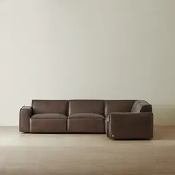 Lainey Chocolate Brown 3 Pieces Modular Leather Sofa with Corner