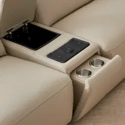 Amelie Almond Cream Leather Modular Dual Electric Recliner - Corner With Dual Rectangle Consoles