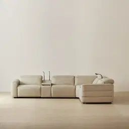 Amelie Almond Cream Leather Modular Dual Electric Recliner - Corner With Dual Rectangle Consoles