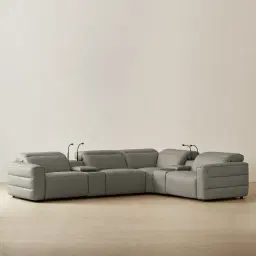 Amelie Milk Coffee Leather Modular Dual Electric Recliner - Corner With Dual Rectangle Consoles