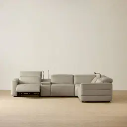 Amelie Milk Coffee Leather Modular Dual Electric Recliner - Corner With Dual Rectangle Consoles