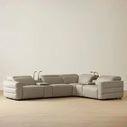 Amelie Milk Coffee Leather Modular Dual Electric Recliner - Corner With Dual Rectangle Consoles