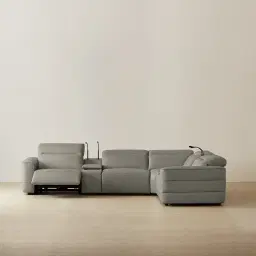 Amelie Milk Coffee Leather Modular Dual Electric Recliner - Corner With Dual Rectangle Consoles