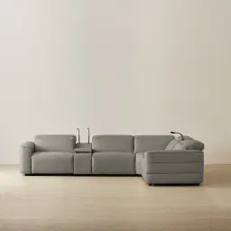 Amelie Milk Coffee Leather Modular Dual Electric Recliner - Corner With Dual Rectangle Consoles