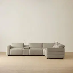 Amelie Milk Coffee Leather Modular Dual Electric Recliner - Corner With Dual Rectangle Consoles