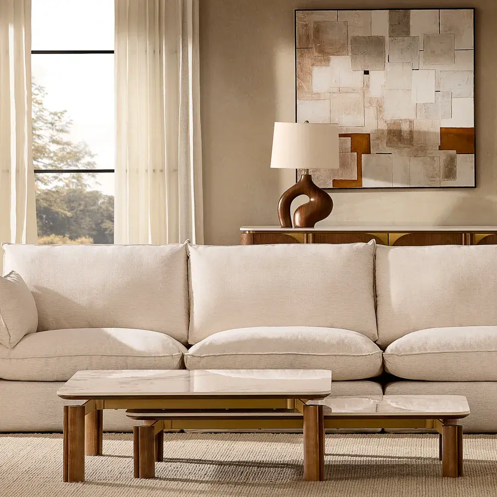 Macie Lite Chiffon White Fabric 2 Pieces Modular Sofa