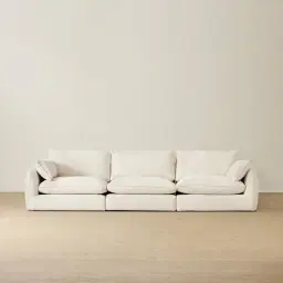 Macie Lite Chiffon White Fabric 3 Pieces Modular Sofa