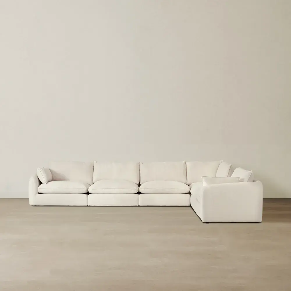Macie Lite Chiffon White Fabric Modular Corner Sofa