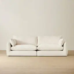 Macie Chiffon White Fabric 2 Pieces Modular Sofa