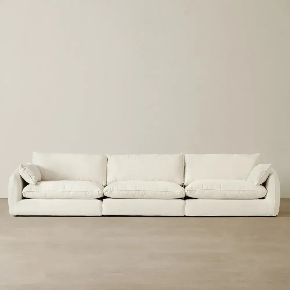 Macie Chiffon White Fabric 3 Pieces Modular Sofa