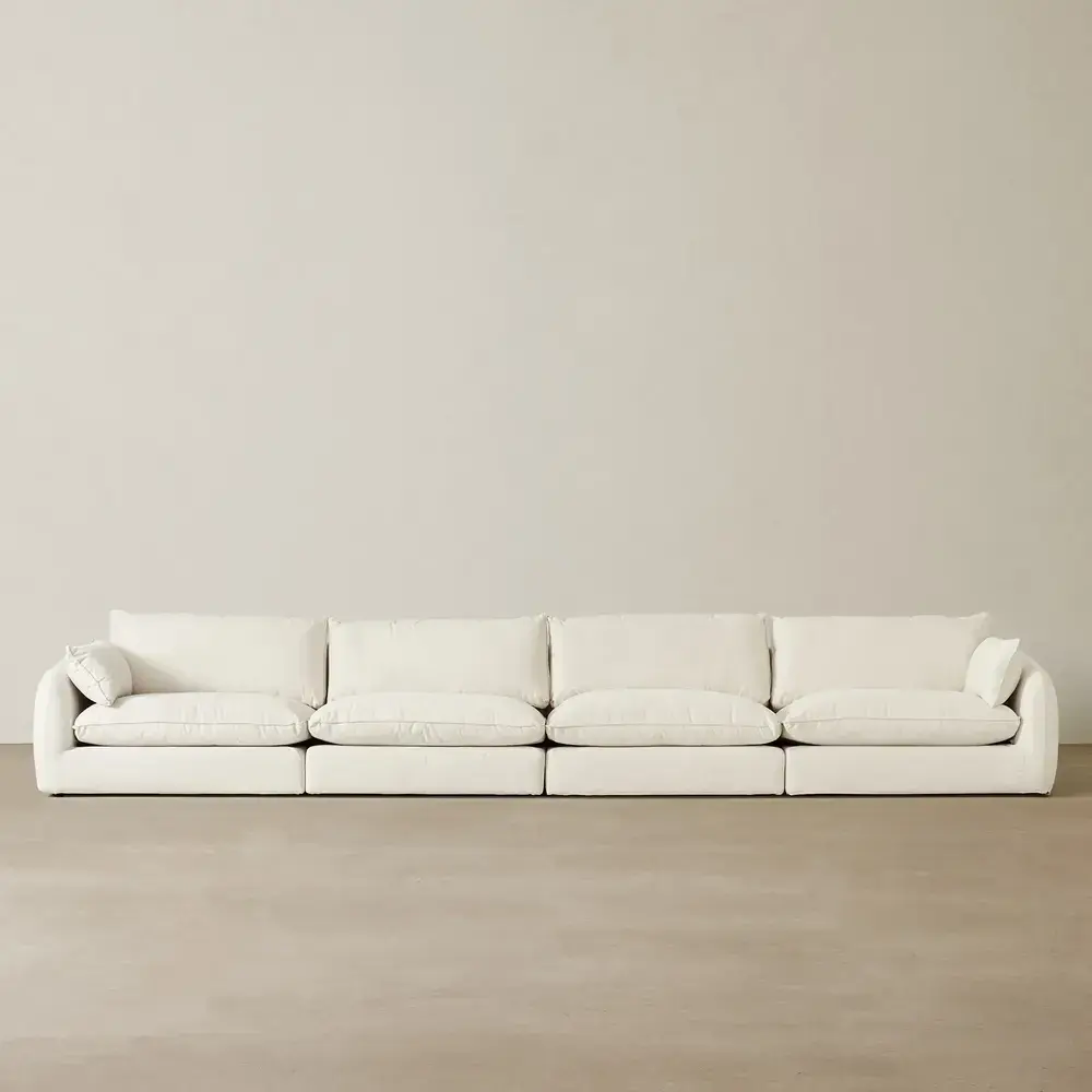 Macie Chiffon White Fabric 4 Pieces Modular Sofa	