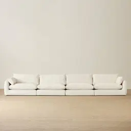 Macie Chiffon White Fabric 4 Pieces Modular Sofa	