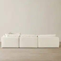 Macie Chiffon White Fabric Modular Corner Sofa with Ottoman
