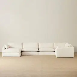 Macie Chiffon White Fabric Modular Corner Sofa with Ottoman