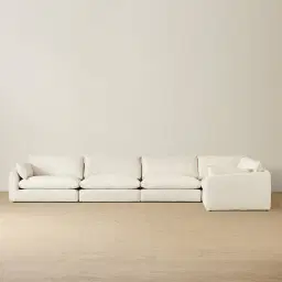 Macie Chiffon White Fabric 5 Pieces Modular Corner Sofa