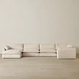 Macie Cream Oatmeal Fabric Modular Corner Sofa with Ottoman