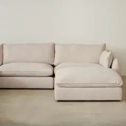 Macie Cream Oatmeal Fabric Modular Corner Sofa with Ottoman