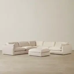 Macie Cream Oatmeal Fabric Modular Corner Sofa with Ottoman