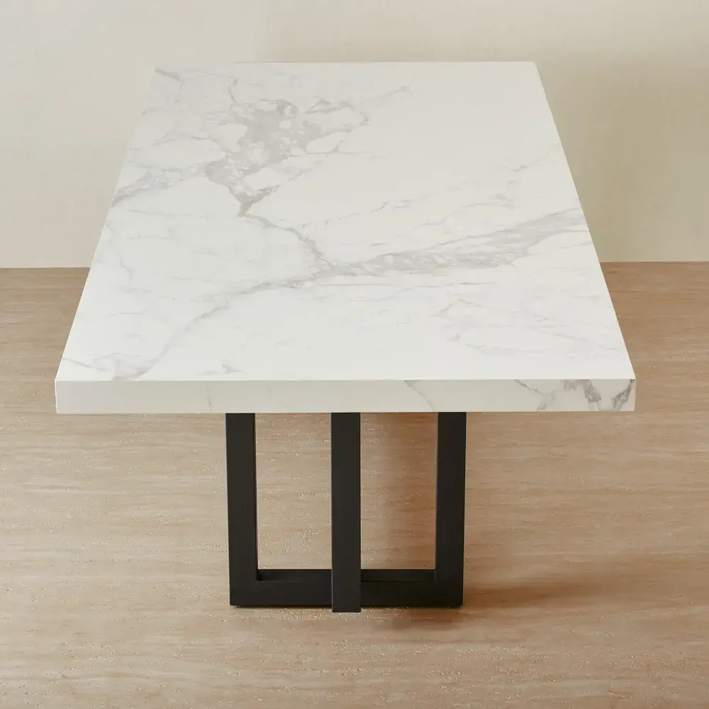 Grayson Statuario White Sintered Stone Rectangular Dining Table - Black Legs 268x118cm