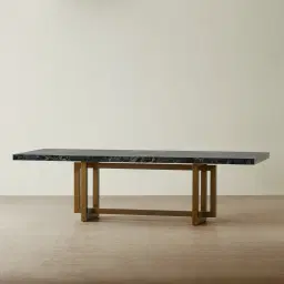 Grayson Brushed Bronze Rectangular Dining Table with Emerald Green Sintered Stone Top - 268x118cm