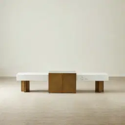 Grayson Brushed Bronze Entertainment Unit with Statuario White Sintered Stone Top