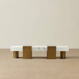 Grayson Brushed Bronze Entertainment Unit with Statuario White Sintered Stone Top