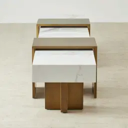 Grayson Brushed Bronze Entertainment Unit with Statuario White Sintered Stone Top