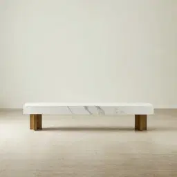 Grayson Brushed Bronze Entertainment Unit with Statuario White Sintered Stone Top