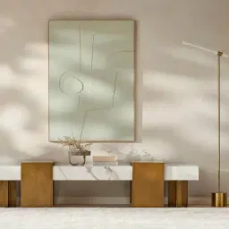 Grayson Brushed Bronze Entertainment Unit with Statuario White Sintered Stone Top