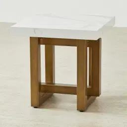 Grayson Brushed Bronze Side Table with Statuario White Sintered Stone Top