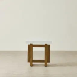 Grayson Brushed Bronze Side Table with Statuario White Sintered Stone Top