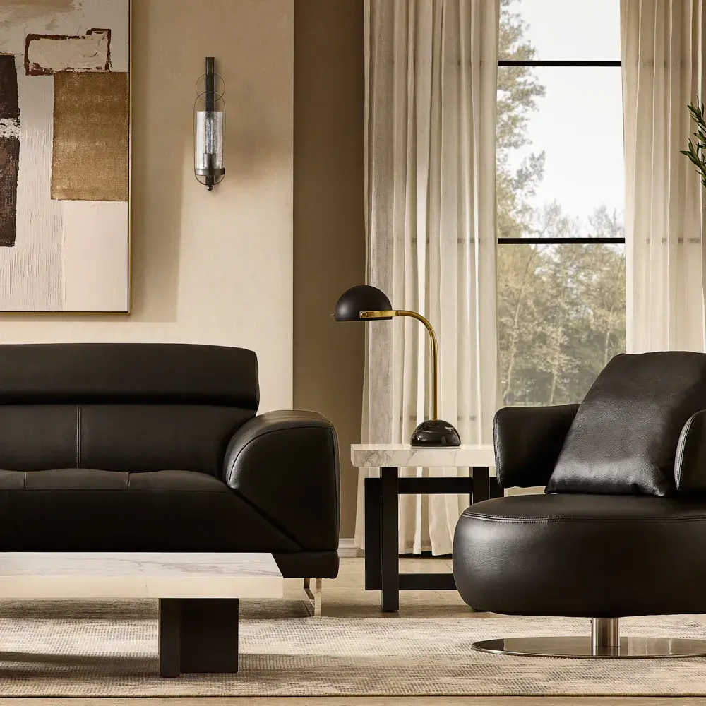 Grayson Statuario White Sintered Stone Side Table - Matte Black Legs