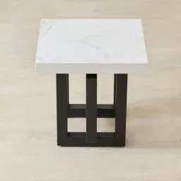 Grayson Matte Black Side Table with Statuario White Sintered Stone Top